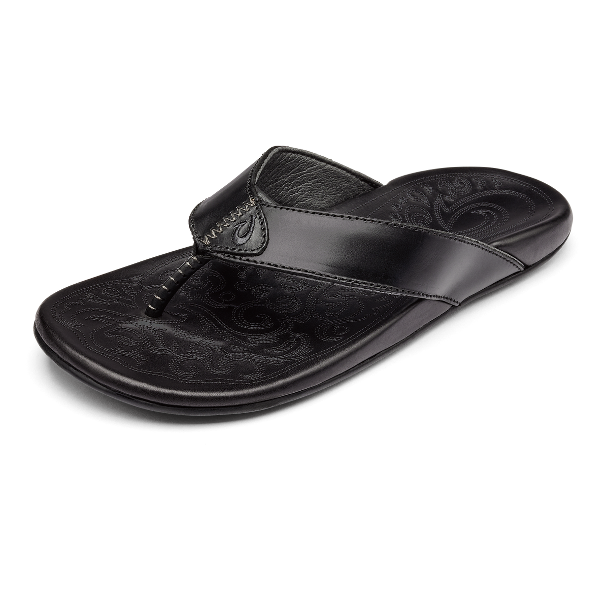 OluKai Popular | Mekila Men's Full-Grain Leather Beach Sandals - Black