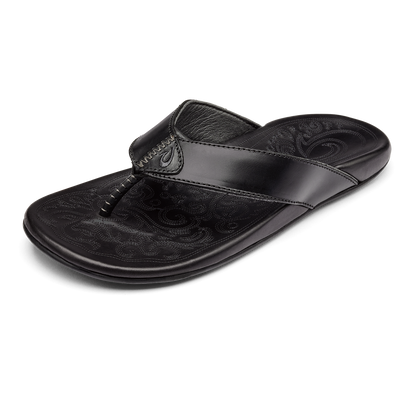 OluKai Popular | Mekila Men's Full-Grain Leather Beach Sandals - Black