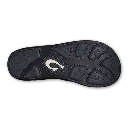 OluKai Popular | Mekila Men's Full-Grain Leather Beach Sandals - Black