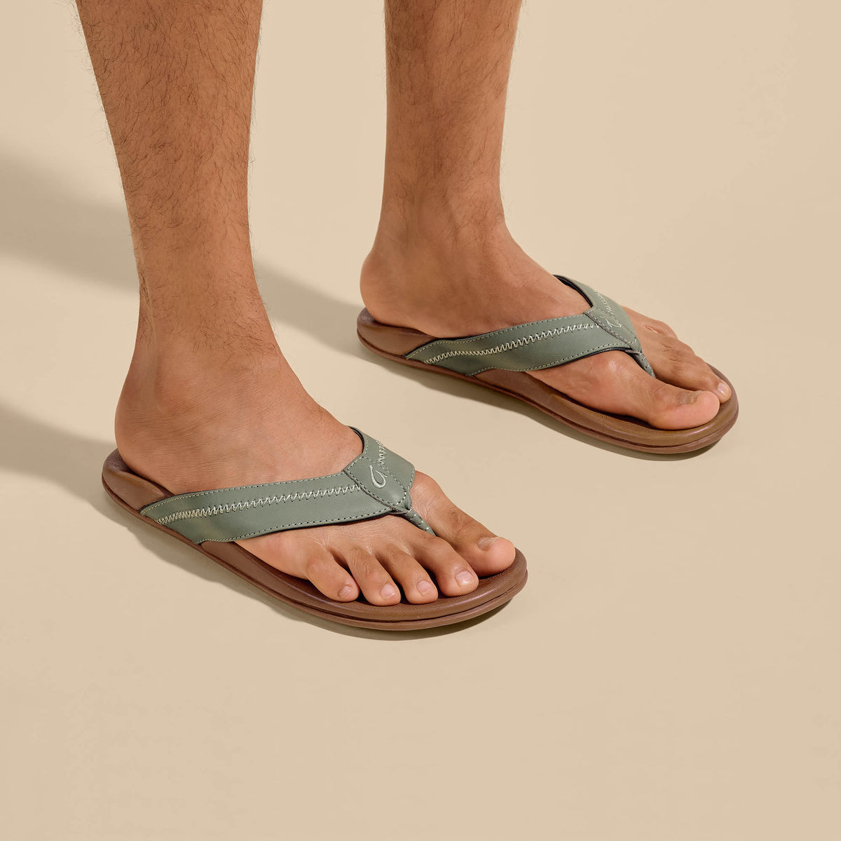 OluKai New | Hiapo - Odyssey Grey / Sahara Men’s Leather Beach Sandals