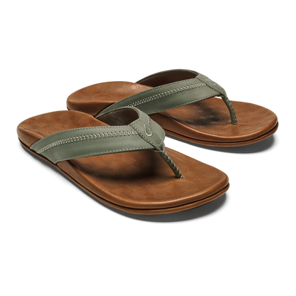 OluKai New | Hiapo - Odyssey Grey / Sahara Men’s Leather Beach Sandals