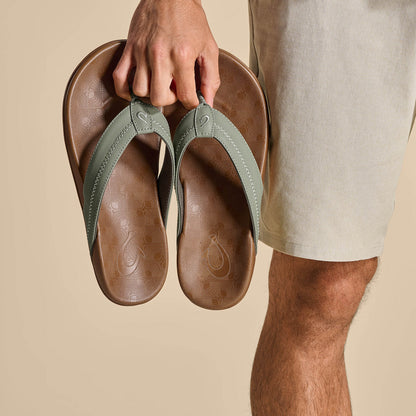 OluKai New | Hiapo - Odyssey Grey / Sahara Men’s Leather Beach Sandals