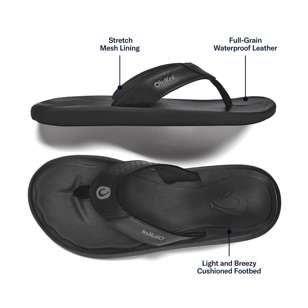 OluKai Premium | Pili Men’s Waterproof Leather Sandals - Lava Rock