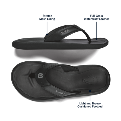 OluKai Premium | Pili Men’s Waterproof Leather Sandals - Lava Rock