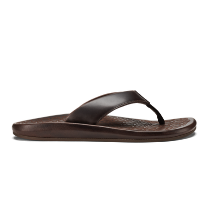 OluKai Classic | ‘Ilikai Men‘s Leather Beach Sandals - Dark Wood