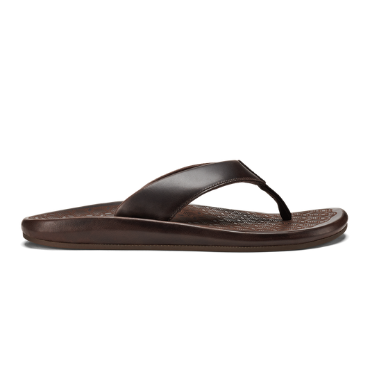 OluKai Classic | ‘Ilikai Men‘s Leather Beach Sandals - Dark Wood