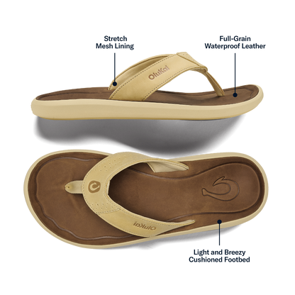 OluKai Classic | Pili Men’s Waterproof Leather Sandals - Toasted Coconut / Tan