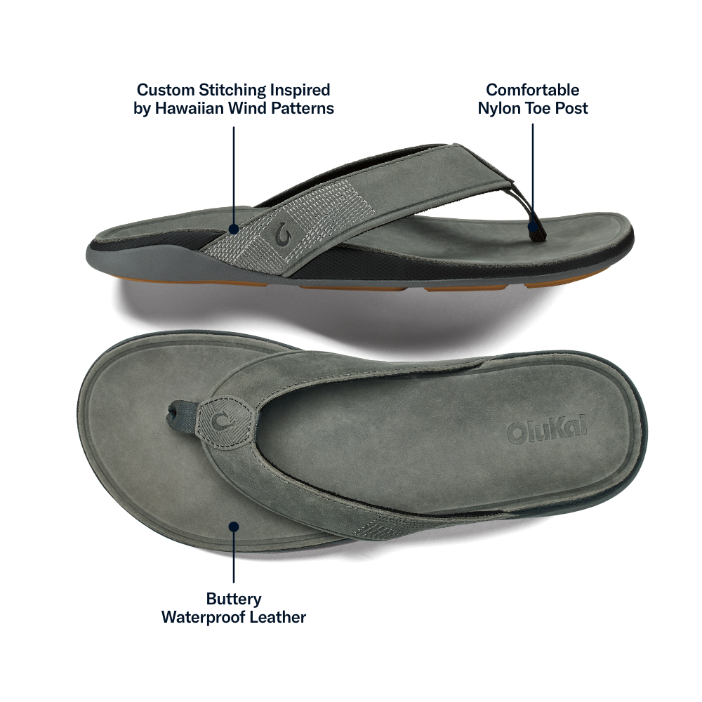 OluKai Trending | Tuahine Men's Waterproof Leather Beach Sandals - Rock
