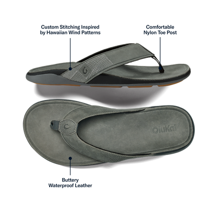 OluKai Trending | Tuahine Men's Waterproof Leather Beach Sandals - Rock