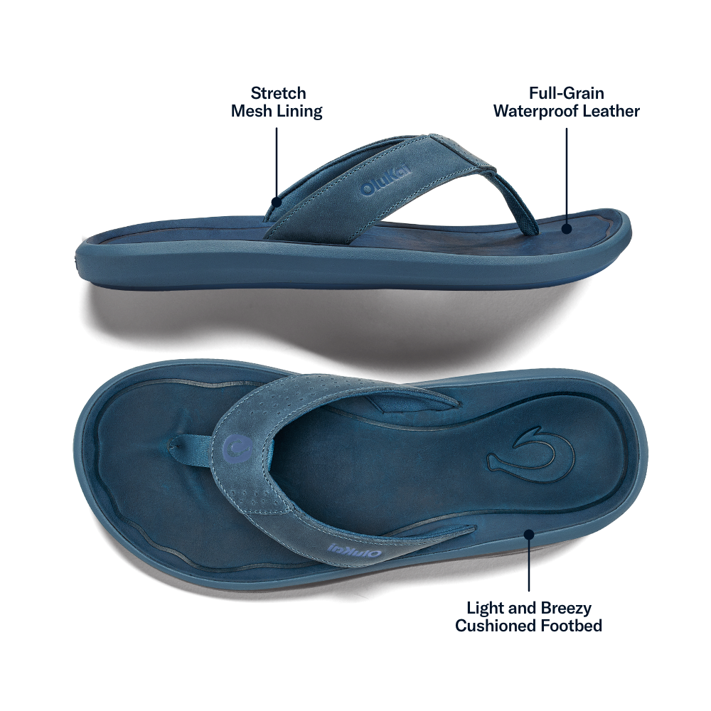 OluKai Exclusive | Pili Men’s Waterproof Leather Sandals - Blue Fog / Coastal Blue