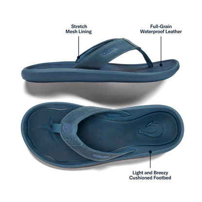OluKai Exclusive | Pili Men’s Waterproof Leather Sandals - Blue Fog / Coastal Blue