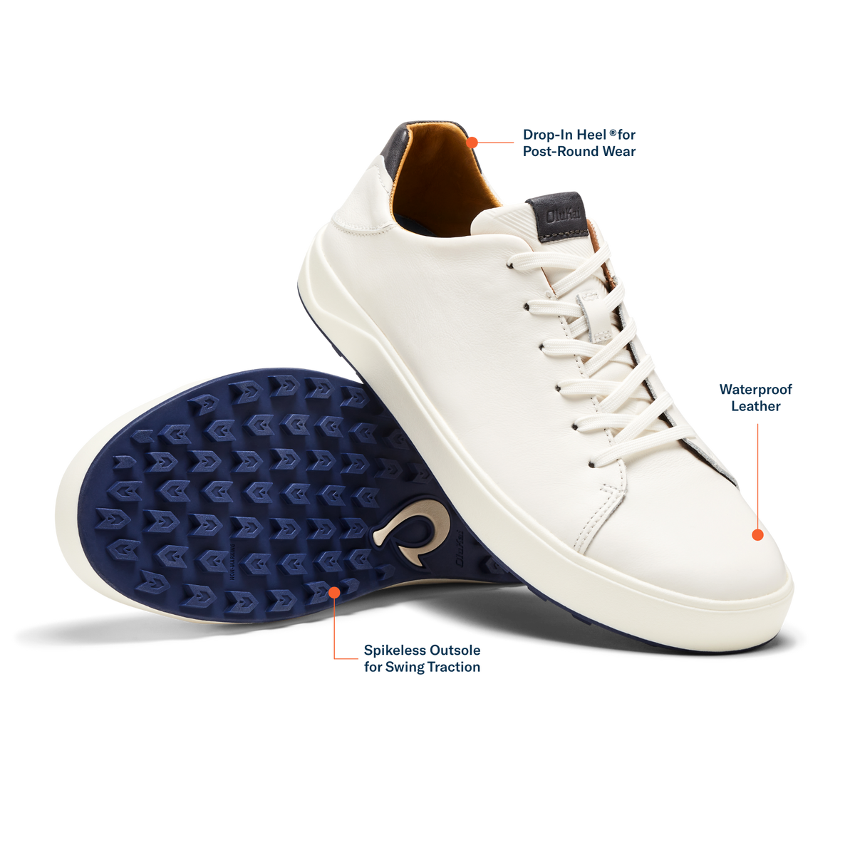 OluKai Great Value | Wai‘alae Men’s Waterproof Leather Golf Shoes - White
