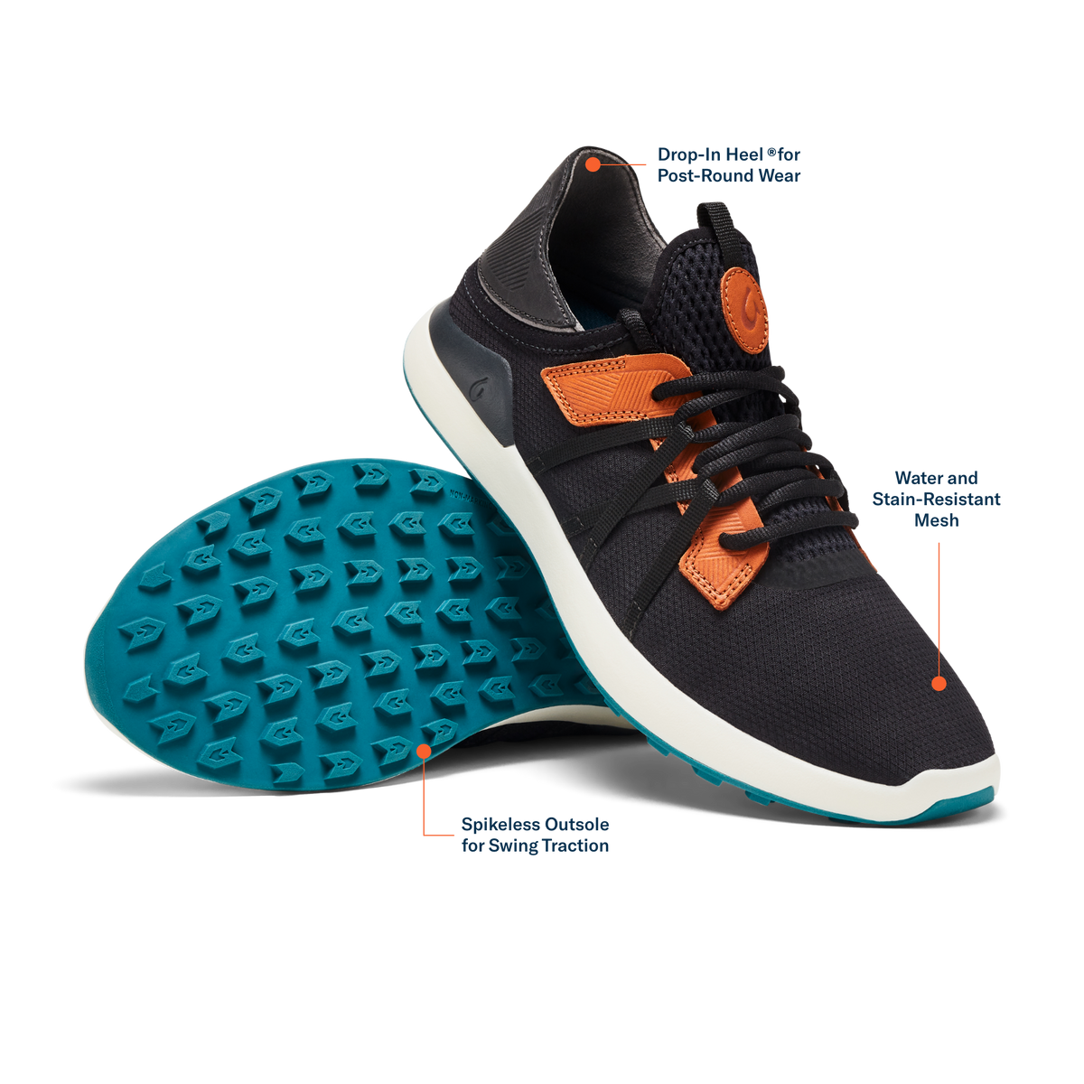 OluKai Essential | Manele Men’s Breathable Golf Shoes - Black / Dark Shadow