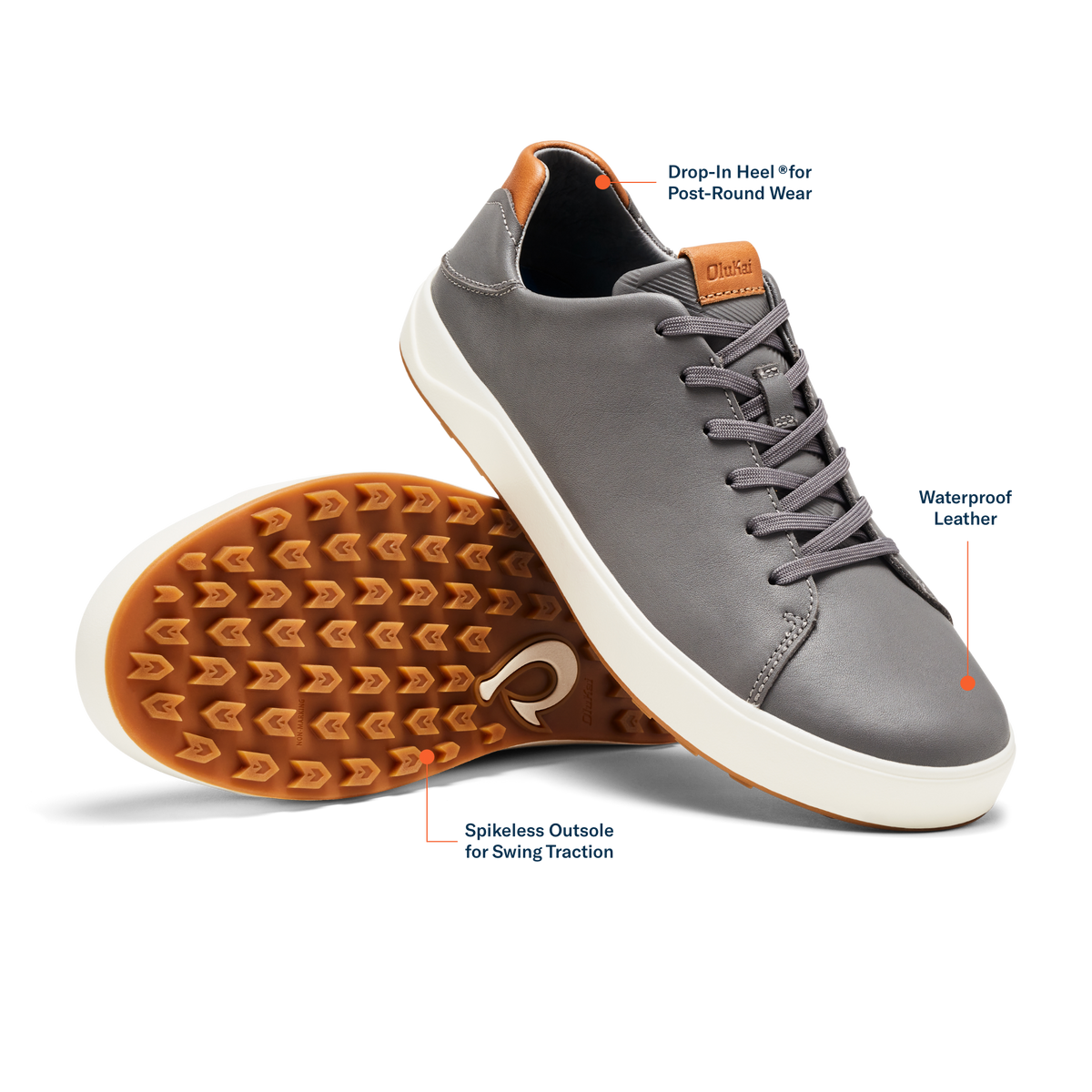 OluKai Sale | Wai‘alae Men’s Waterproof Leather Golf Shoes - Stone