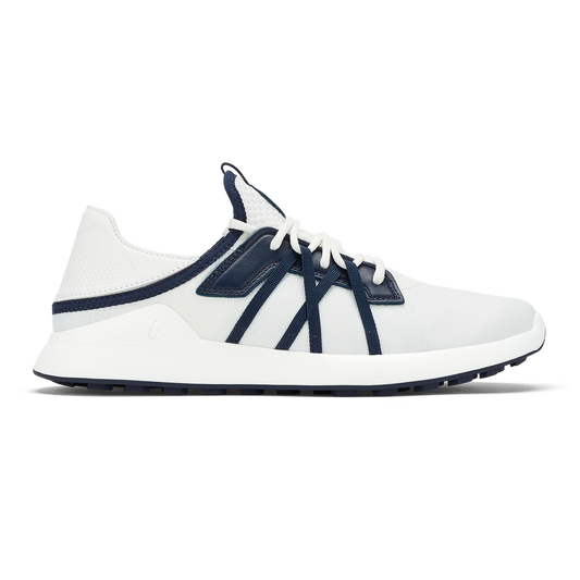 OluKai Essential | Manele Men’s Breathable Golf Shoes - Bright White / Mood Indigo