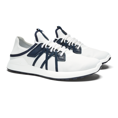 OluKai Essential | Manele Men’s Breathable Golf Shoes - Bright White / Mood Indigo