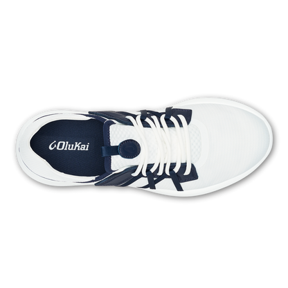 OluKai Essential | Manele Men’s Breathable Golf Shoes - Bright White / Mood Indigo