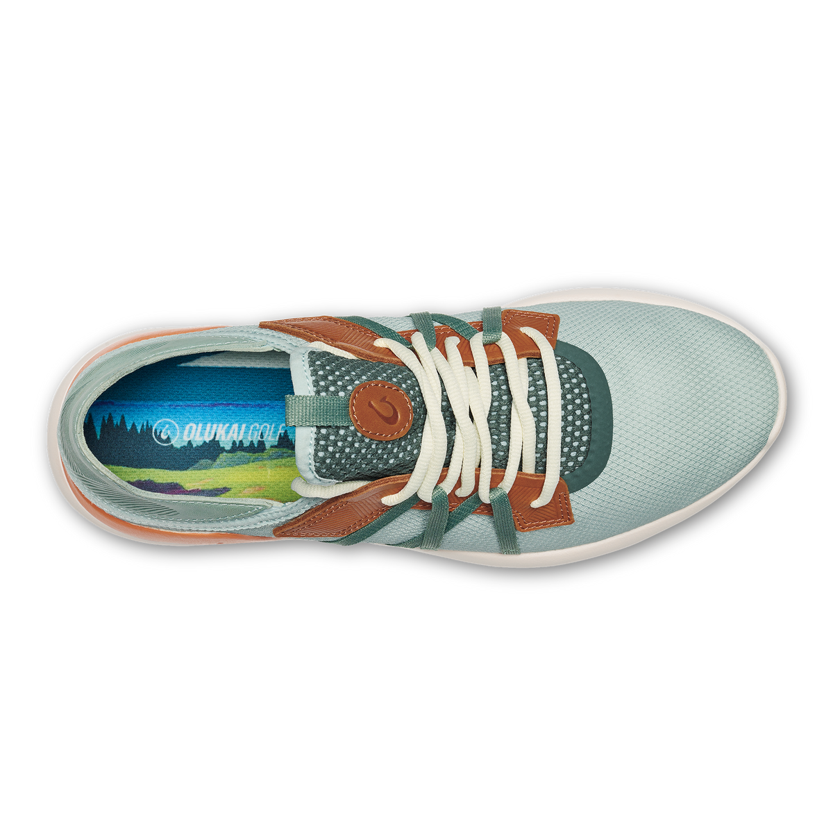 OluKai Exclusive | Manele Men’s Breathable Golf Shoes - Pale Moss / Molten Orange