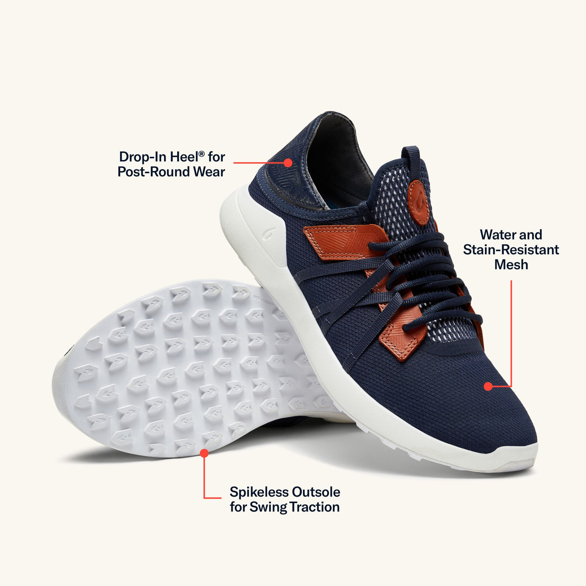 OluKai Customer Favorite | Manele Men’s Breathable Golf Shoes - Trench Blue