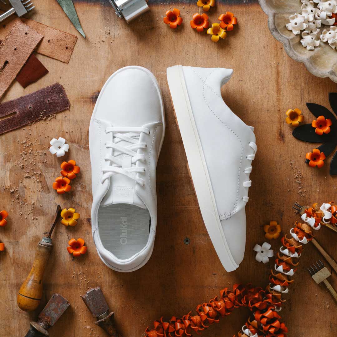 OluKai Smart Buy | Pehuea Lī ‘Ili Women's Leather Sneakers - White
