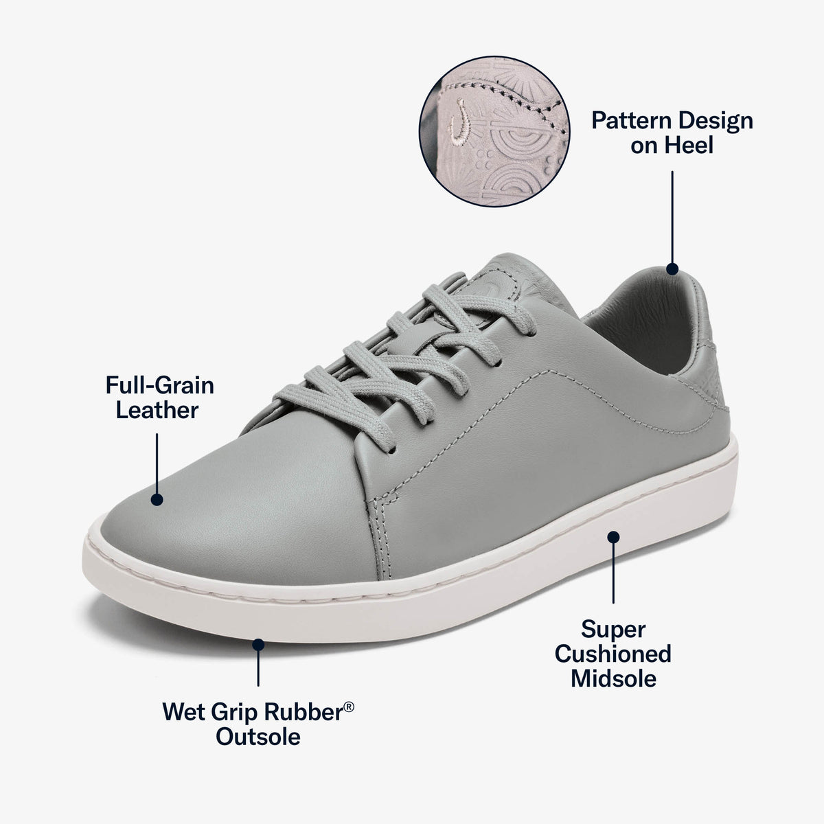 OluKai Trending | Pehuea Lī ‘Ili Women's Leather Sneakers - Ash