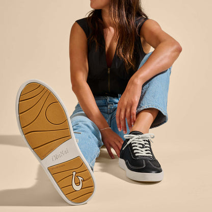 OluKai Smart Buy | Hā‘upu Women’s Leather Sneakers - Onyx
