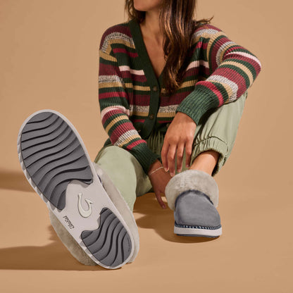 OluKai Classic | Ku‘i Women’s Fuzzy Slip-On Slippers - Fog