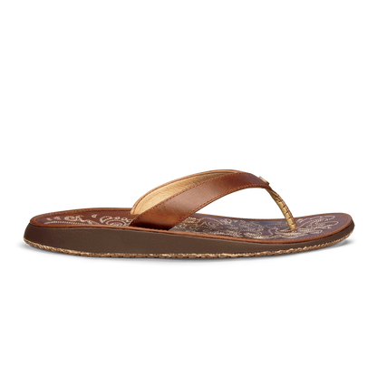 OluKai Great Value | Paniolo Women’s Leather Beach Flip Flops - Natural