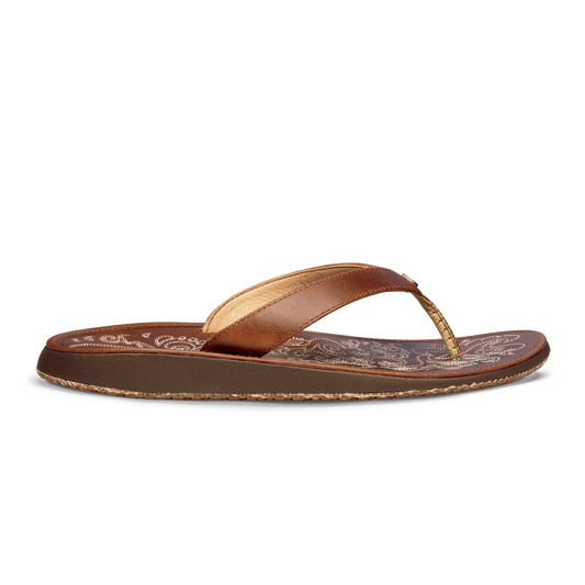 OluKai Great Value | Paniolo Women’s Leather Beach Flip Flops - Natural