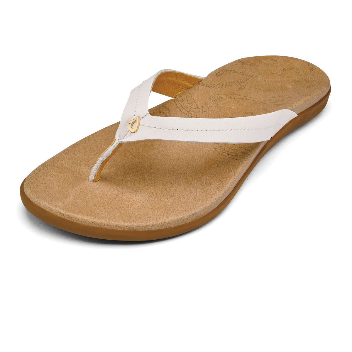 OluKai Smart Buy | Honu Women’s Leather Sandals - Bright White / Golden Sand
