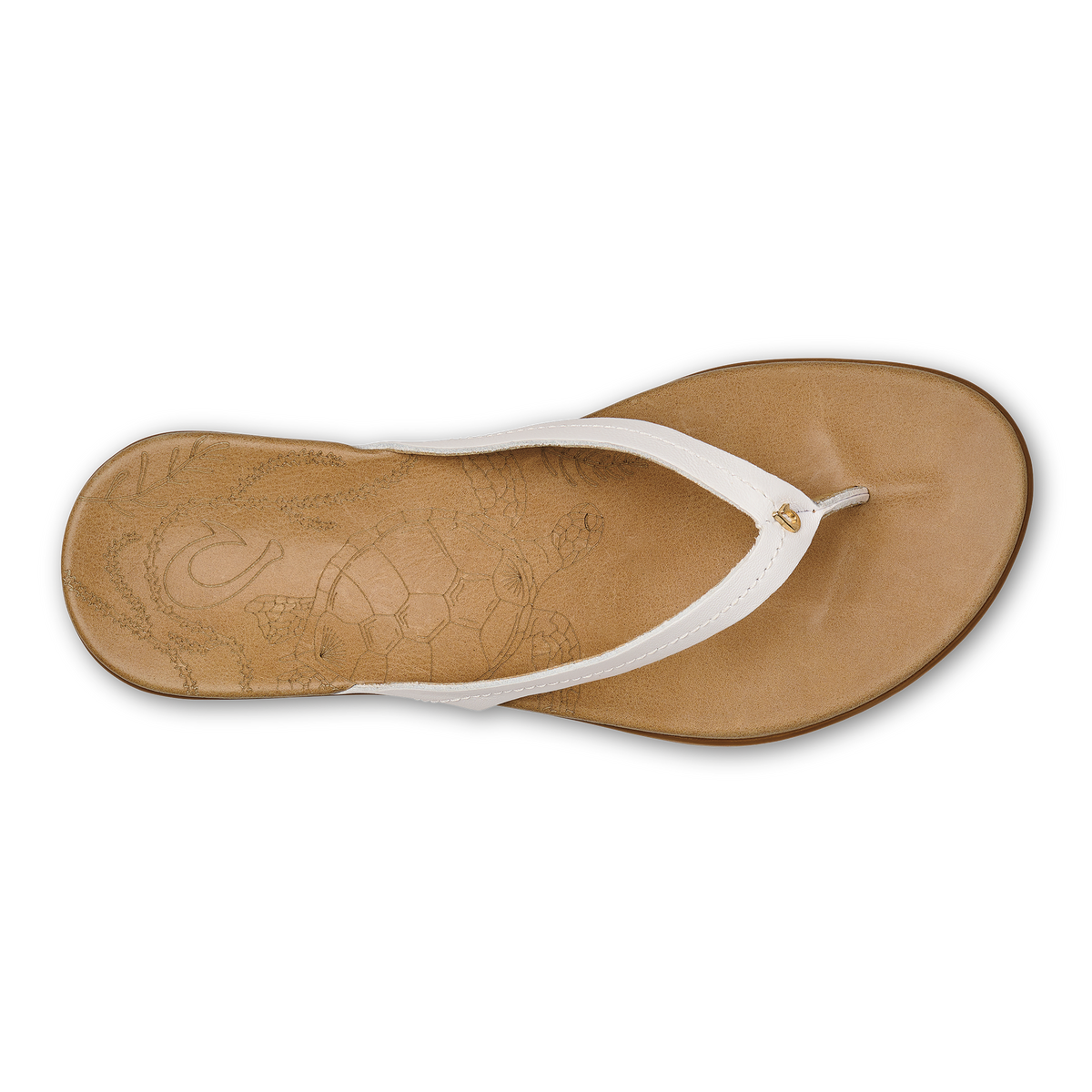 OluKai Smart Buy | Honu Women’s Leather Sandals - Bright White / Golden Sand