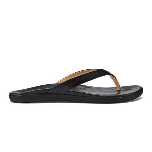 OluKai Hot Sale | Honu Women’s Leather Beach Sandals - Black