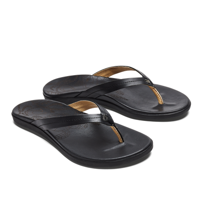 OluKai Hot Sale | Honu Women’s Leather Beach Sandals - Black
