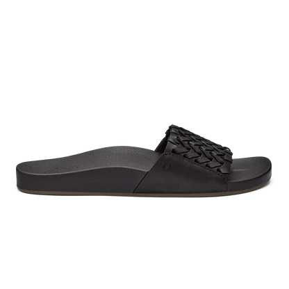 OluKai Best Price | Kāmola Women’s Leather Slide Sandals - Black
